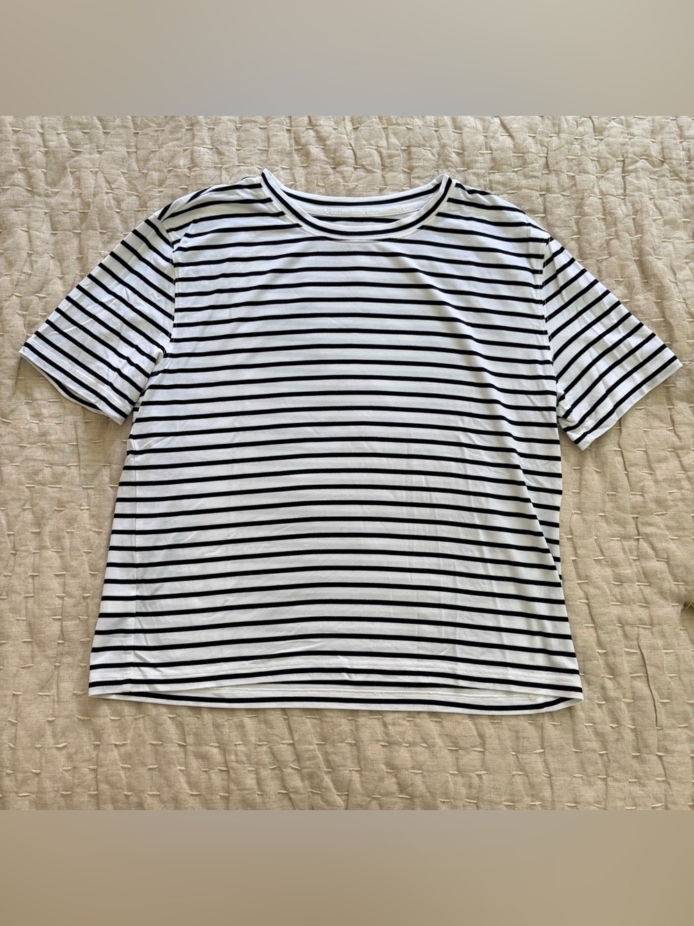 Lou & Grey Black and White Striped Crewneck Tee